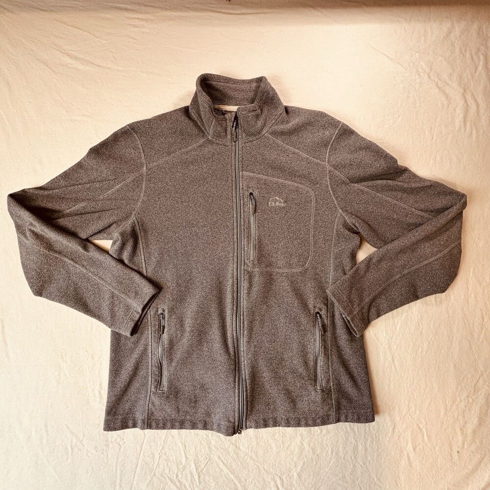 LL Bean Mens Sweater Fleece Full Zip Jacket Gray Slightly Fitted M